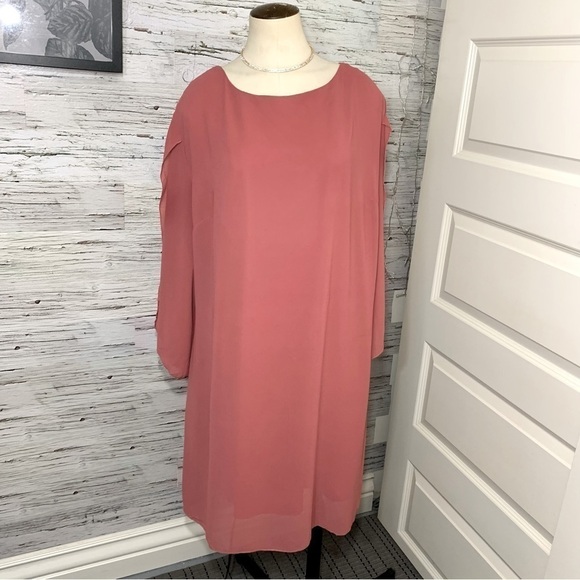 Grace Karin Pink Corral Midi Dress Chiffon Slit Sleeves Flowy Minimalist Sz 3XL - Picture 5 of 15
